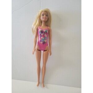Mattel 2016 Barbie Water Play Blonde Beach Doll One Piece Pink Suit
